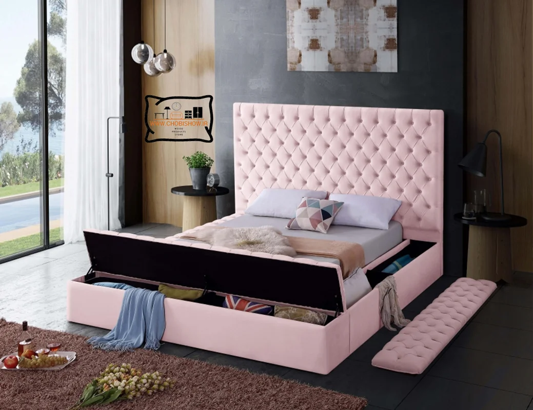تخت دونفره چستر لمسه با باکس بقل